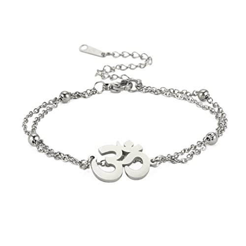 EUEAVAN Om Aum Om Ohm Hindu-Sanskrit Symbol Armband Mode Fußkettchen Manschette Armreif Yoga spiritueller Glücksbringer Amulett Schmuck Zubehör, Edelstahl, Ohne Edelstein (silber) von EUEAVAN