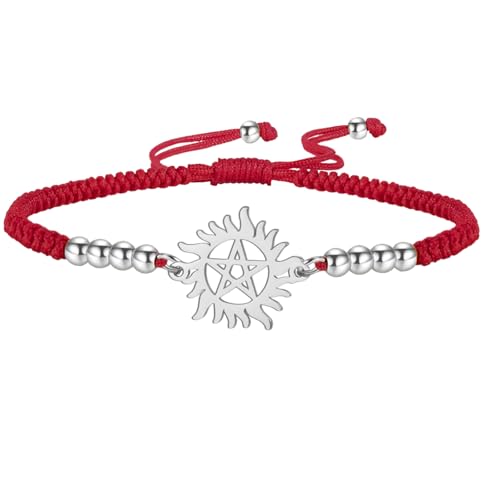 EUEAVAN Pentagramm-Sonnenarmband Verstellbares Hexenkreuz-Paararmband Fünfzackiger Stern Hexerei-Amulett Schmuck Geschenk für Frauen und Männer (Rot-Silber) von EUEAVAN