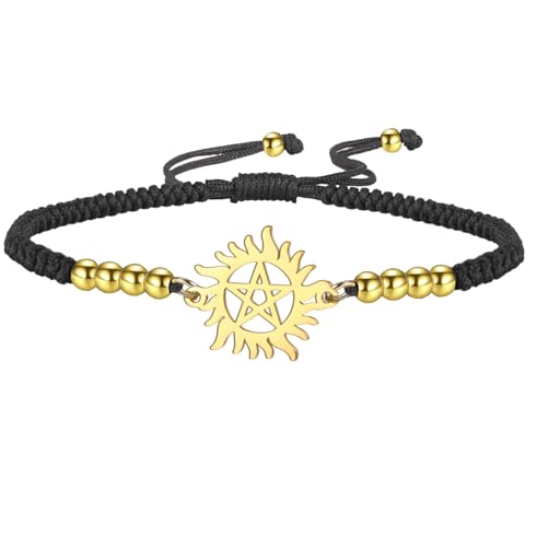 EUEAVAN Pentagramm-Sonnenarmband Verstellbares Hexenkreuz-Paararmband Fünfzackiger Stern Hexerei-Amulett Schmuck Geschenk für Frauen und Männer (Schwarz-Gold) von EUEAVAN