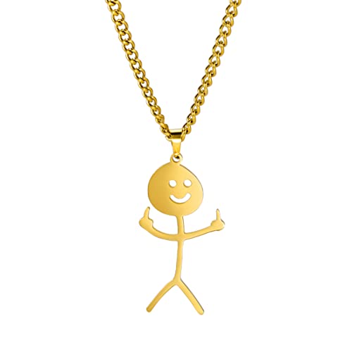 EUEAVAN Personalisierte Funny Doodle Anhänger Halskette Edelstahl Smiley Mittelfinger Cool Funny Kreative Halsband Einzigartige Handmade Jungen Männer Teen (gold) von EUEAVAN