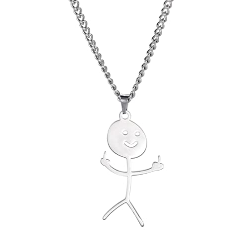 EUEAVAN Personalisierte Funny Doodle Anhänger Halskette Edelstahl Smiley Mittelfinger Cool Funny Kreative Halsband Einzigartige Handmade Jungen Männer Teen (silber) von EUEAVAN