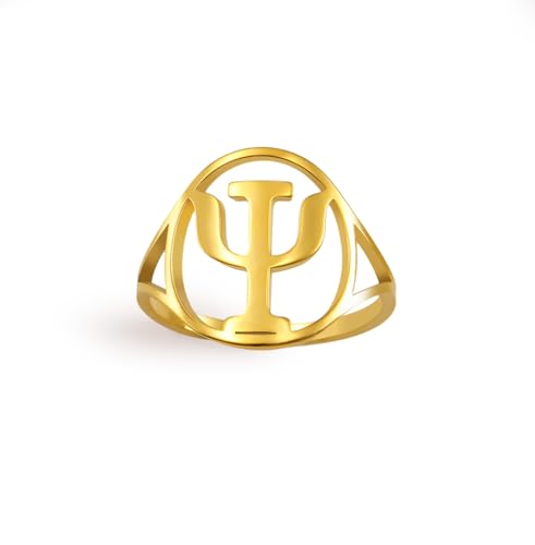 EUEAVAN Psi-Symbol-Ring Griechischer Alphabet-Ring Psychologie Psychiatrie Medizinisches Zeichen Schmuck Psychotherapeut Psychologe Geschenk für Frauen Männer (gold, 11(0.83in)) von EUEAVAN