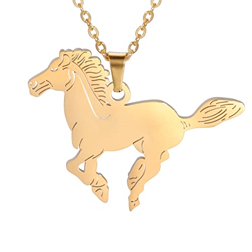 Running Horse Anhänger Halskette Mädchen Pferd Halskette Edelstahl Pferd Tier Charme Halskette zierlich Pferd Schmuck für Frauen Teenager Mädchen Pferd Liebhaber (Gold) von EUEAVAN