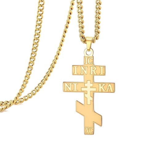 EUEAVAN Russisch-orthodoxe Kreuzkette IC XC NIKA Östliches Kreuz Jesus Christus Anhänger Griechisch-byzantinisches Amulett Retro-religiöser christlicher Schmuck Katholisches Geschenk (Gold 2) von EUEAVAN