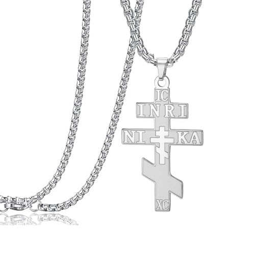 EUEAVAN Russisch-orthodoxe Kreuzkette IC XC NIKA Östliches Kreuz Jesus Christus Anhänger Griechisch-byzantinisches Amulett Retro-religiöser christlicher Schmuck Katholisches Geschenk (Silber 1) von EUEAVAN