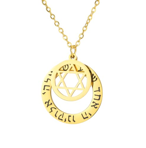 EUEAVAN Shema Israel Hebräisches Gebet Segenskette Höre O Israel Davidstern Anhänger Biblische Kabbala Jüdischer Schmuck Religiöses Geschenk für Frauen und Männer (B-Hebräischer Davidstern) von EUEAVAN