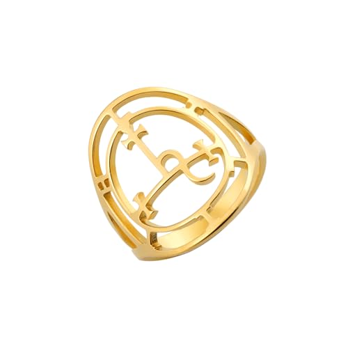 EUEAVAN Siegel der Lilith Ring für Frauen Männer Dämon Lilith Göttin Statement Ring Luzifers Zeichen Pagan Witchcraft Mythologie Schmuck Lilith Geschenk (gold, 10) von EUEAVAN