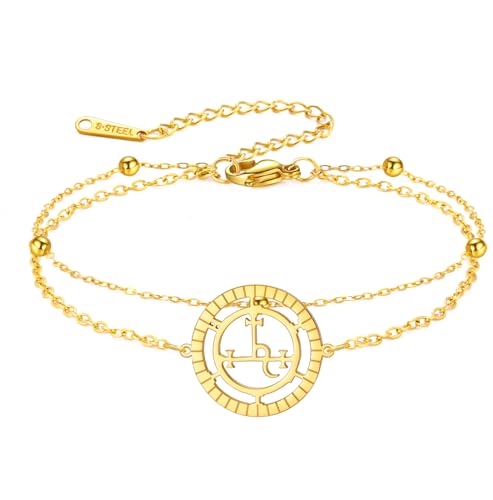 EUEAVAN Sigil of Lilith Armband Hekate-Fußkettchen Handgefertigtes geflochtenes Seil Glücksbringer Rote Schnur Gothic-Amulett Dreifache Mondgöttin Schmuck Heidnische Hexerei Geschenk (gold 2) von EUEAVAN