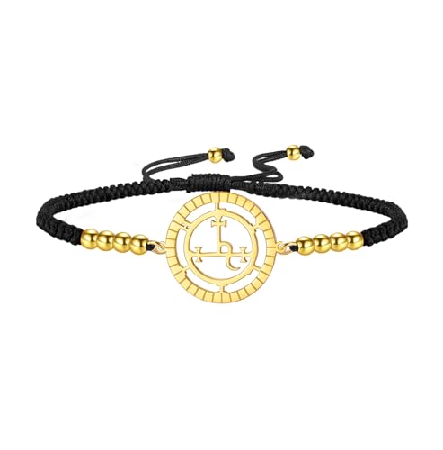 EUEAVAN Sigil of Lilith Armband Hekate-Fußkettchen Handgefertigtes geflochtenes Seil Glücksbringer Rote Schnur Gothic-Amulett Dreifache Mondgöttin Schmuck Heidnische Hexerei Geschenk (schwarz+gold) von EUEAVAN