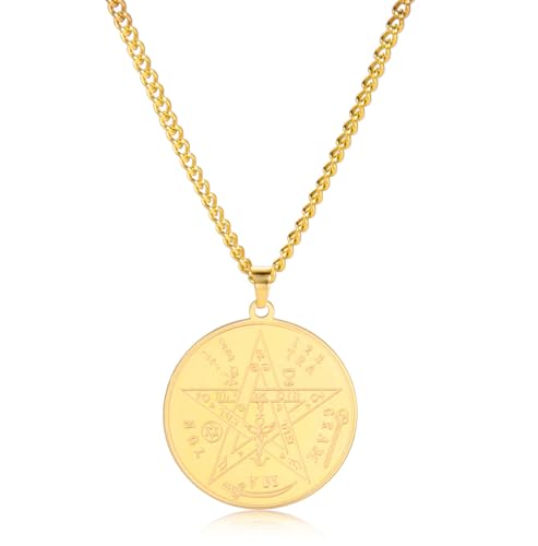 EUEAVAN Tetragrammaton Pentagramm Halskette Ancient Power Name Gottes Fünfzackiger Stern Anhänger Salomon Wiccan Schutz Amulett Pentagramm Stern Schmuck Geschenk Männer Frauen (gold) von EUEAVAN