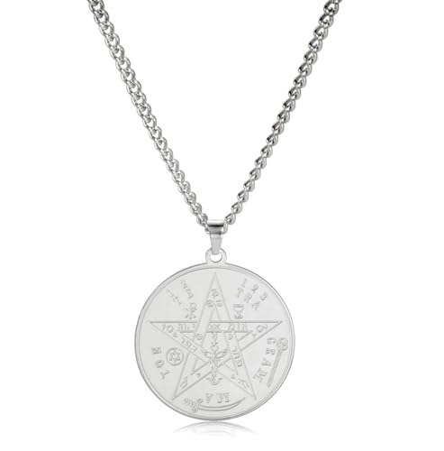 EUEAVAN Tetragrammaton Pentagramm Halskette Ancient Power Name Gottes Fünfzackiger Stern Anhänger Salomon Wiccan Schutz Amulett Pentagramm Stern Schmuck Geschenk Männer Frauen (silber) von EUEAVAN