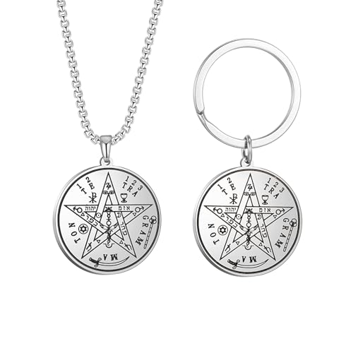 EUEAVAN Tetragrammaton Pentagramm Halskette für Männer Frauen Tetragrammaton Schlüsselanhänger Pentagramm Schutz Amulett Pagan Wicca-Schmuck (silber setzen) von EUEAVAN