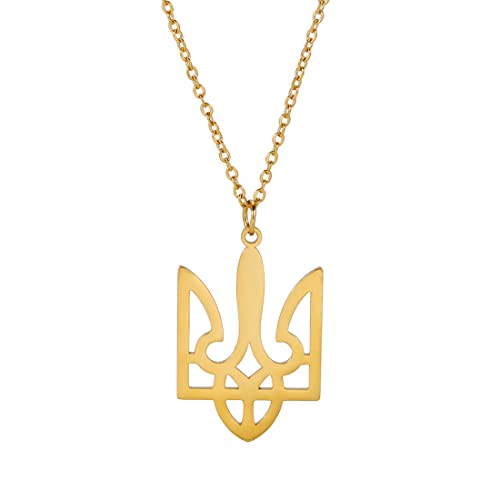 EUEAVAN Ukrainischer Dreizack Ukrainischer Anhänger Halskette Charme Ukrainische Symbole Halskette Patriotisches Geschenk Ukrainische Souvenirs Schmuck Mädchen Frauen Edelstahl (Halskette-gold) von EUEAVAN