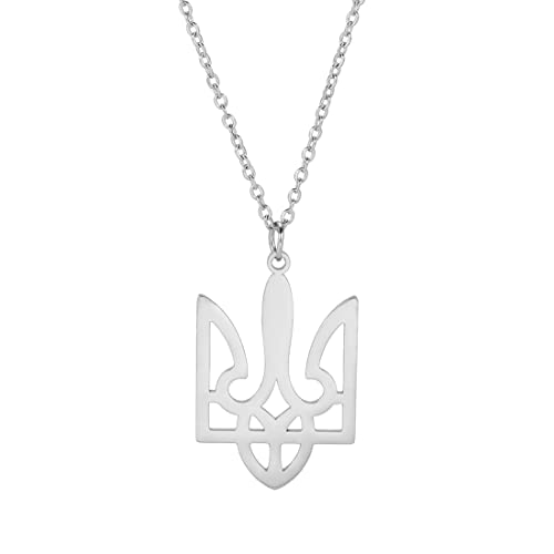 EUEAVAN Ukrainischer Dreizack Ukrainischer Anhänger Halskette Charme Ukrainische Symbole Halskette Patriotisches Geschenk Ukrainische Souvenirs Schmuck Mädchen Frauen Edelstahl (Halskette-silber) von EUEAVAN