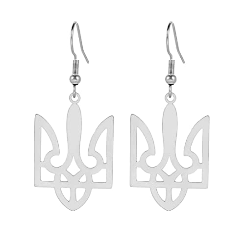 EUEAVAN Ukrainischer Dreizack Ukrainischer Anhänger Halskette Charme Ukrainische Symbole Halskette Patriotisches Geschenk Ukrainische Souvenirs Schmuck Mädchen Frauen Edelstahl (Ohrring-silber) von EUEAVAN