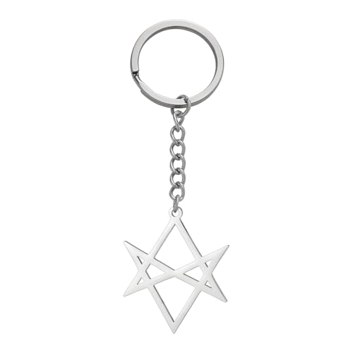 EUEAVAN Unicursal Hexagramm Symbol Schlüsselanhänger 6-zackiger Stern Schlüsselring Okkult Satanisch Religion Talisman für Frauen Männer (Silber 2) von EUEAVAN