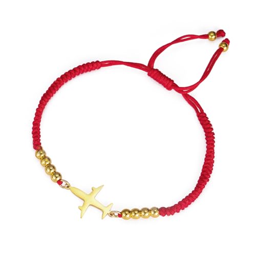 EUEAVAN Verstellbares Flugzeug Armband Handgeflochtenes Seil Glücksbringer Rote Schnur Armband Perlen Paar Airline Pilot Schmuck Reisende Souvenir Geschenk für Stewardess Frauen Männer (Rot) von EUEAVAN