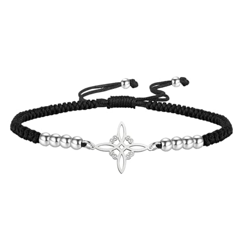 EUEAVAN Verstellbares Hexenknoten-Armband Irisches Dreifaltigkeitsarmband mit keltischem Knoten Handgemachtes geflochtenes Seil Lucky Red String Armband Schmuck Irisches Geschenk (schwarz) von EUEAVAN