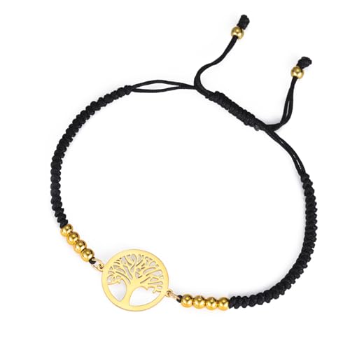 EUEAVAN Verstellbares Lebensbaum-Armband Familienbaum-Armband Handgeflochtenes Perlenarmband Glücksbringer Yoga Verbrennungsschmuck Freundschaftsgeschenk für Frauen Männer (schwarz) von EUEAVAN