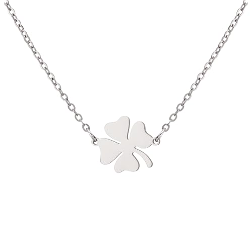 EUEAVAN Vierblättrige Kleeblatt-Halskette, Kleeblatt-Anhänger, Glücksbringer, Freundschaftsschmuck, St. Patrick's Day, irisches Geschenk für Frauen, Medium, Edelstahl, Kein Edelstein von EUEAVAN