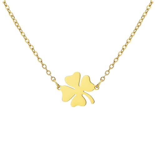 EUEAVAN Vierblättrige Kleeblatt-Halskette, Kleeblatt-Anhänger, Glücksbringer, Freundschaftsschmuck, St. Patrick's Day, irisches Geschenk für Frauen, Medium, Edelstahl, Kein Edelstein von EUEAVAN