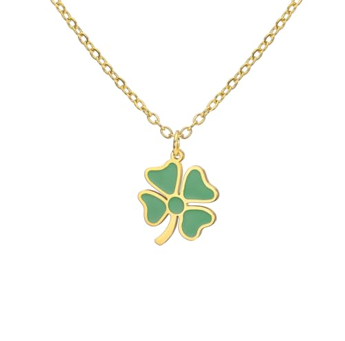EUEAVAN Vierblättrige Kleeblatt-Halskette für Frauen Grüner Kleeblatt-Anhänger Glücksbringer Freundschaftsschmuck St. Patrick's Day Accessoires Irisches Geschenk (gold) von EUEAVAN