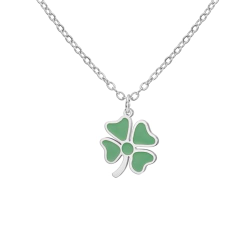 EUEAVAN Vierblättrige Kleeblatt-Halskette für Frauen Grüner Kleeblatt-Anhänger Glücksbringer Freundschaftsschmuck St. Patrick's Day Accessoires Irisches Geschenk (silber) von EUEAVAN