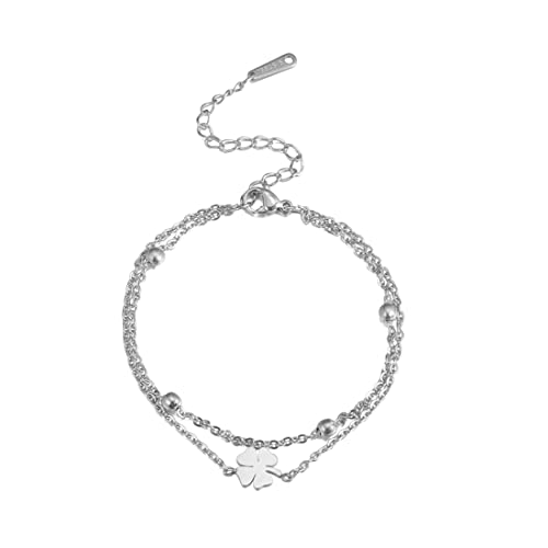 EUEAVAN Vierblättriges Glückskleeblatt Armband Niedliche einfache personalisierte Glücksbringer Kleeblatt Armreif irischen Schmuck Geschenk Mädchen Frauen Freundin (silber) von EUEAVAN