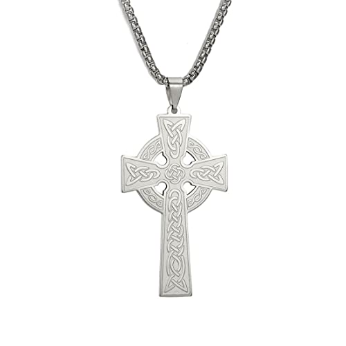 EUEAVAN Wikinger Keltisches Kreuz Halskette Irisches Gebet Anhänger Kruzifix Religiöses Halsband Jesus Amulett Nordischer Schmuck Männer Frauen Mädchen Geschenke Souvenirs (silber) von EUEAVAN