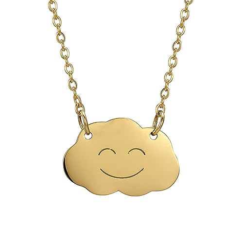 EUEAVAN Einfaches Smiley-Gesicht mit Wolken-Anhänger, minimalistisch, filigran, niedlich, Charm, Himmel, Wetter, Natur, Choker, Schmuck für Mädchen, Edelstahl, Kein Edelstein (gold) von EUEAVAN