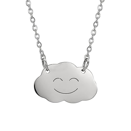 EUEAVAN Einfaches Smiley-Gesicht mit Wolken-Anhänger, minimalistisch, filigran, niedlich, Charm, Himmel, Wetter, Natur, Choker, Schmuck für Mädchen, Edelstahl, Kein Edelstein (silber) von EUEAVAN