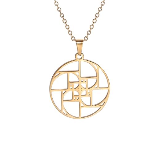 Fibonacci Spirale Halskette Goldener Schnitt Halskette Goldener Schnitt Anhänger Fibonacci-Zahlen Schmuck Heilige Geometrie Mathematik Lehrer Architekt Geschenke Frauen Männer (Fibonacci Gold2) von EUEAVAN