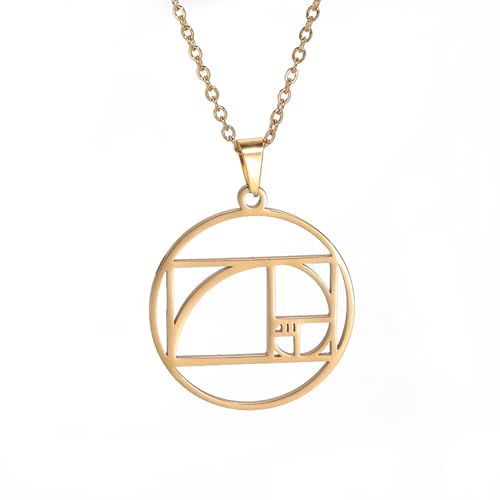 Fibonacci Spirale Halskette Goldener Schnitt Halskette Goldener Schnitt Anhänger Fibonacci-Zahlen Schmuck Heilige Geometrie Mathematik Lehrer Architekt Geschenke Frauen Männer (Fibonacci Gold3) von EUEAVAN