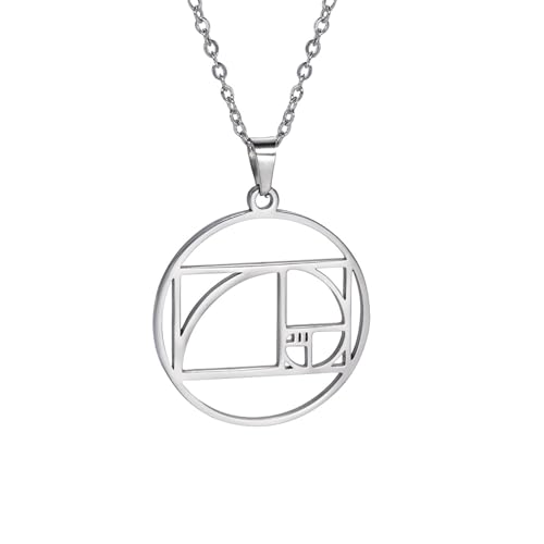 EUEAVAN Fibonacci Spirale Halskette - Goldener Schnitt Anhänger - Fibonacci-Zahlen Schmuck - Heilige Geometrie - Mathematik Lehrer Architekt Geschenke - Frauen Männer (silber) von EUEAVAN