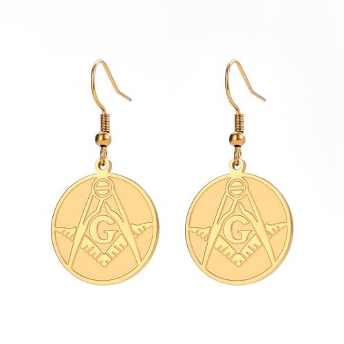 Freimaurer Ohrringe für Frauen Freimaurer Kompass Symbol Anhänger Freimaurerschmuck Rund Freimaurer Geschenk Kreativ (gold) von EUEAVAN