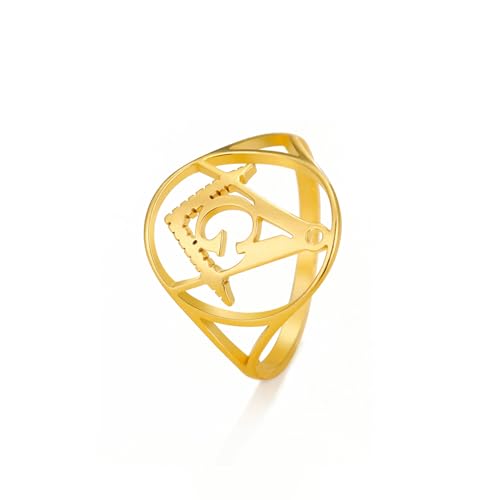 Freimaurer Ring für Männer Freimaurer Symbole Freimaurer Reiter Ringe Freimaurer Mitgliedschaft Meister Siegel Freimaurer Prime Geschenke Vintage religiöse Amulett Punk Hip Hop Frauen (gold, 11) von EUEAVAN