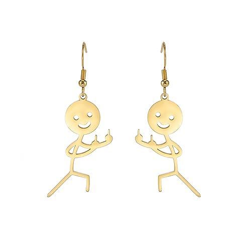 Funny Smiley Mittelfinger Graffiti Dangle Ohrringe Personalisierte Coole Gesten Halskette Punk Kreative Einzigartige Handgemachte Statement Freundschaft Schmuck Frauen Männer (gold 2) von EUEAVAN