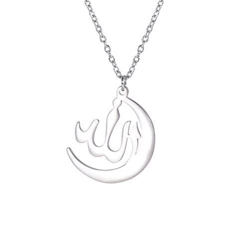 Halskette mit islamischem Text, Symbole, glänzend, arabischer Anhänger, Halskette im Nahen Osten, Halbmond, Allah Daan, muslimische Geschenke, religiöser Schmuck, Geschenke von EUEAVAN