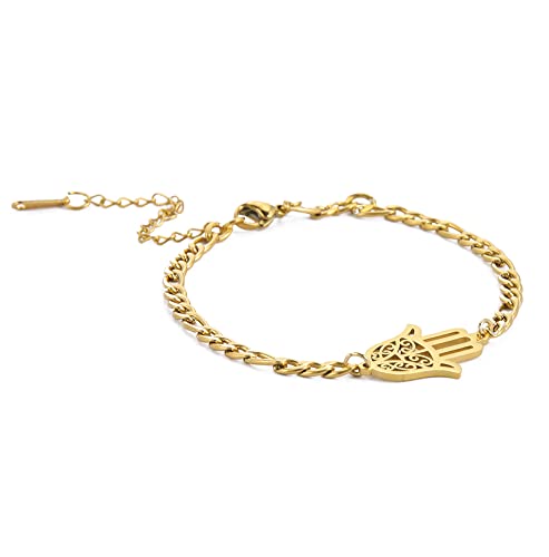 Hamsa Hand der Fatima Armband Amulett Knöchelkette Fußkettchen Verstellbarer Anhänger Armreif Charme Armband Edelstahl Schmuck Geschenk Frauen Mädchen (Gold) von EUEAVAN