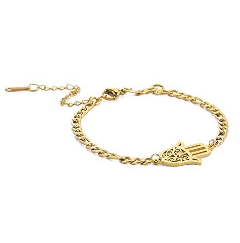 EUEAVAN Hamsa Hand der Fatima Armband Amulett Knöchelkette Fußkettchen Verstellbarer Anhänger Armreif Charme Armband Edelstahl Schmuck Geschenk Frauen Mädchen (Gold) von EUEAVAN