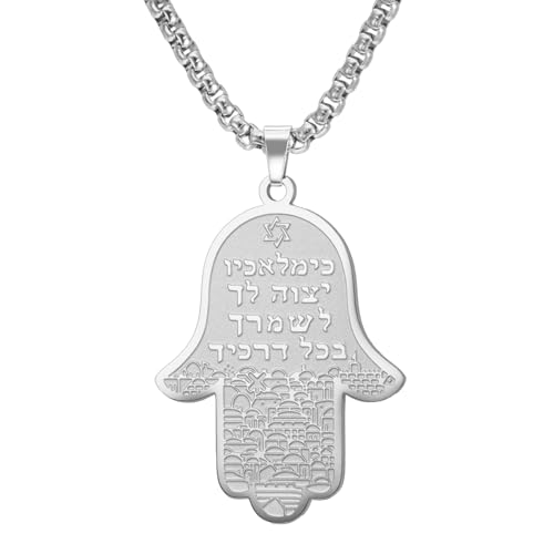 Hamsa Hand der Fatima Halskette für Frauen Hebräischer Segensanhänger Jüdischer Davidstern Halskette Israel Allah Judentum Religiöser Schmuck Islamisches Amulett für Männer (Kastenkette Silber) von EUEAVAN