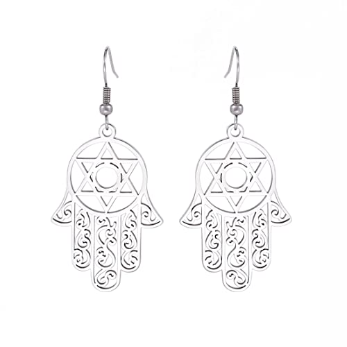 Hamsa Hand der Fatima Hexagramm Ohrringe Davidstern Böses Auge Ohrstecker Jüdischer Keltischer Knoten Frau Schutz Amulett Symbol Schmuck Mädchen Frau (Silber) von EUEAVAN