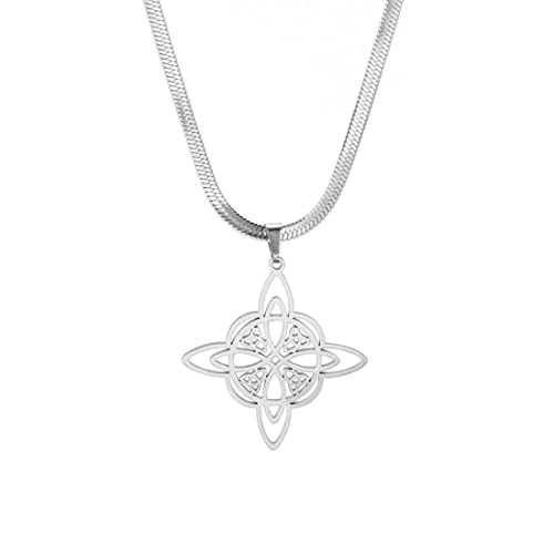 Hexenknoten Halskette für Frauen Irischer Keltischer Knoten Anhänger Triquetra Dreifaltigkeits-Dreiecksknoten Wikingerschmuck Heidnisches Geschenk Klavikularkette Mädchen (Hexenknoten - Silber) von EUEAVAN