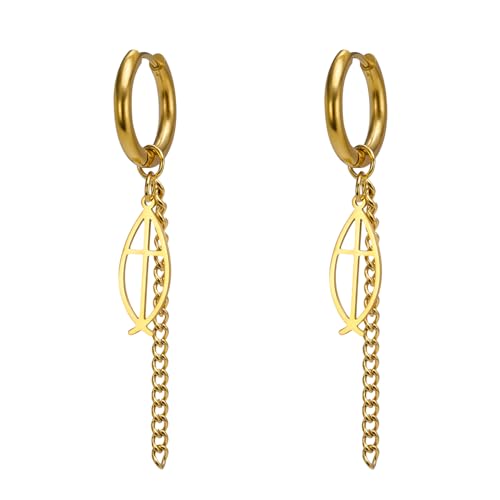 Ichthus Fisch Ohrringe Ichthus Kreuz Ohrringe Christliche Jesus Fisch Ohrringe Religiöser Schmuck Christliche Symbole Zubehör Geschenk für Frauen (Ichthus Kreuz goid) von EUEAVAN