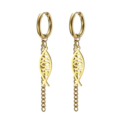 Ichthus Fisch Ohrringe Ichthus Kreuz Ohrringe Christliche Jesus Fisch Ohrringe Religiöser Schmuck Christliche Symbole Zubehör Geschenk für Frauen (Jesus Fisch gold) von EUEAVAN