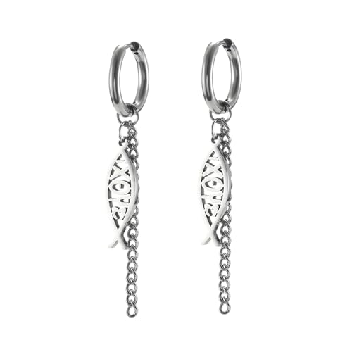 Ichthus Fisch Ohrringe Ichthus Kreuz Ohrringe Christliche Jesus Fisch Ohrringe Religiöser Schmuck Christliche Symbole Zubehör Geschenk für Frauen (Jesus Fisch silber) von EUEAVAN