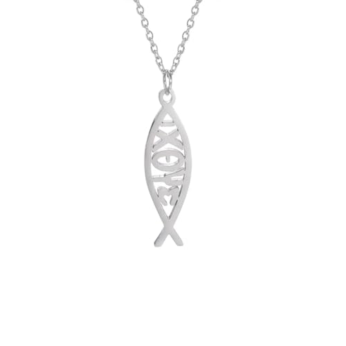 EUEAVAN Ichthus Halskette für Frauen - Christlicher Jesus Fisch Anhänger - Ichthys Fisch Religiöses Symbol - Silber von EUEAVAN