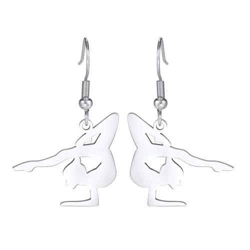 Inspirierende Gymnastik Ohrringe Mädchen Ballett/Ballerina/Turner Ohrstecker Turner Team USA Turnerschmuck Geschenke für Mädchen Trainer Tochter Sport Liebe (Silber 1) von EUEAVAN