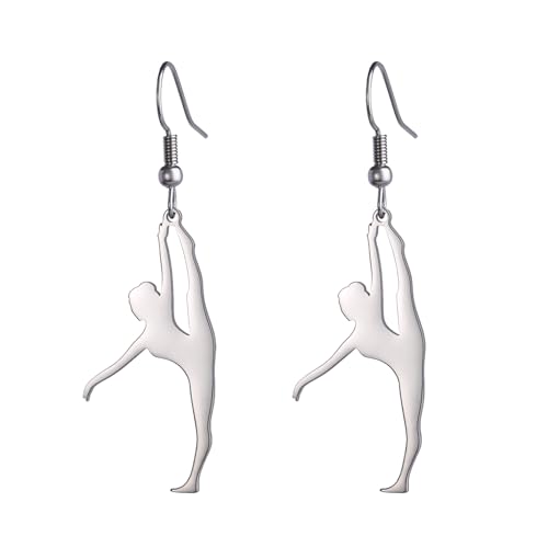Inspirierende Gymnastik Ohrringe Mädchen Ballett/Ballerina/Turner Ohrstecker Turner Team USA Turnerschmuck Geschenke für Mädchen Trainer Tochter Sport Liebe (Silber 11) von EUEAVAN