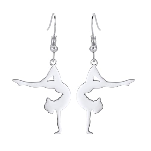 Inspirierende Gymnastik Ohrringe Mädchen Ballett/Ballerina/Turner Ohrstecker Turner Team USA Turnerschmuck Geschenke für Mädchen Trainer Tochter Sport Liebe (Silber 3) von EUEAVAN